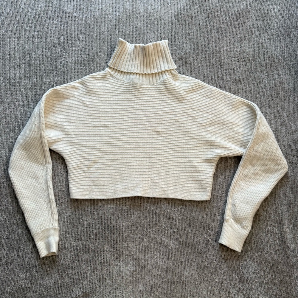 House Of Harlow 1960 Cream Ribbed Cropped Turtleneck Sweater S